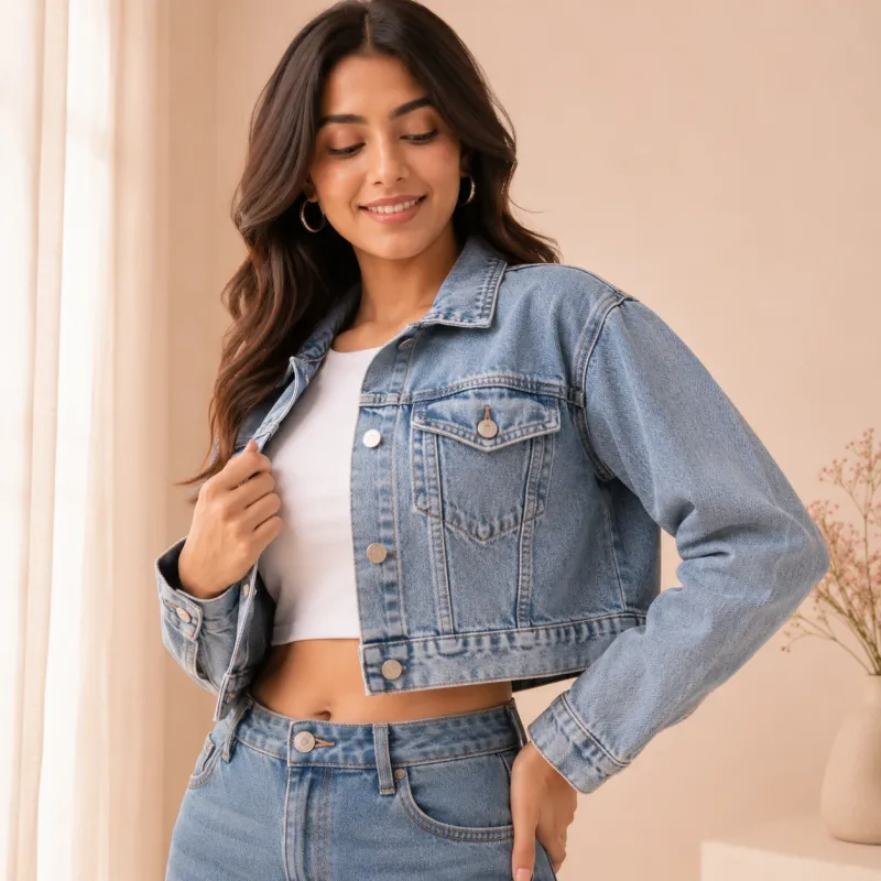 Cropped Stonewash Denim Jacket