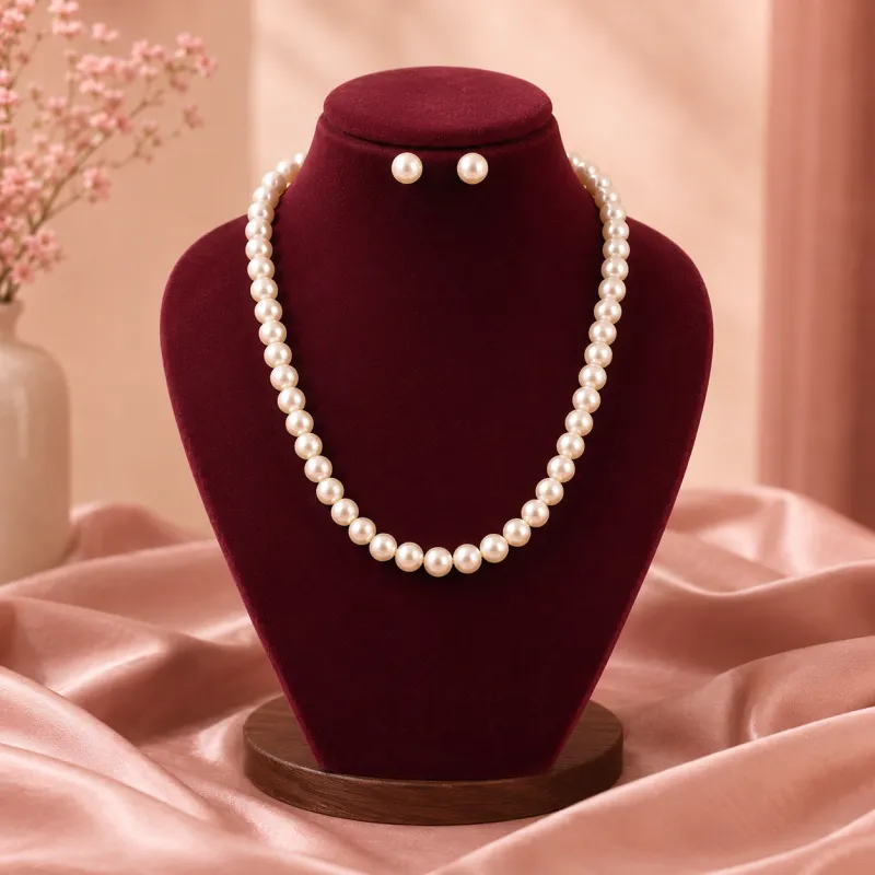 Faux Pearl Necklace & Stud Earrings Set