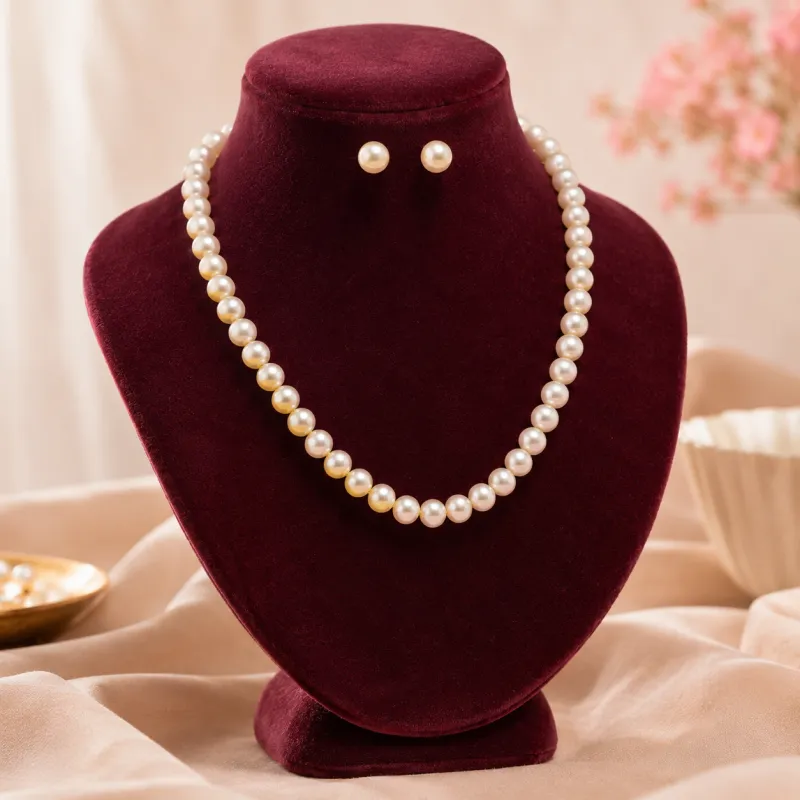 Faux Pearl Necklace & Stud Earrings Set