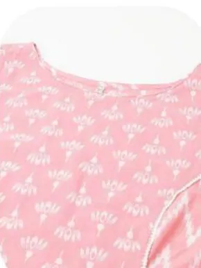 Baby Pink Print Sleeveless Cotton Kurti Pant Set