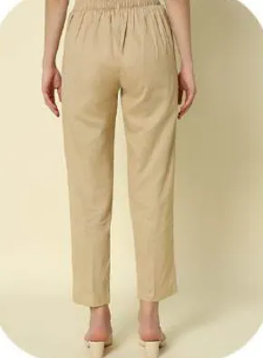 Beige Cotton Narrow Pants