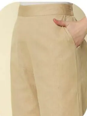 Beige Cotton Narrow Pants