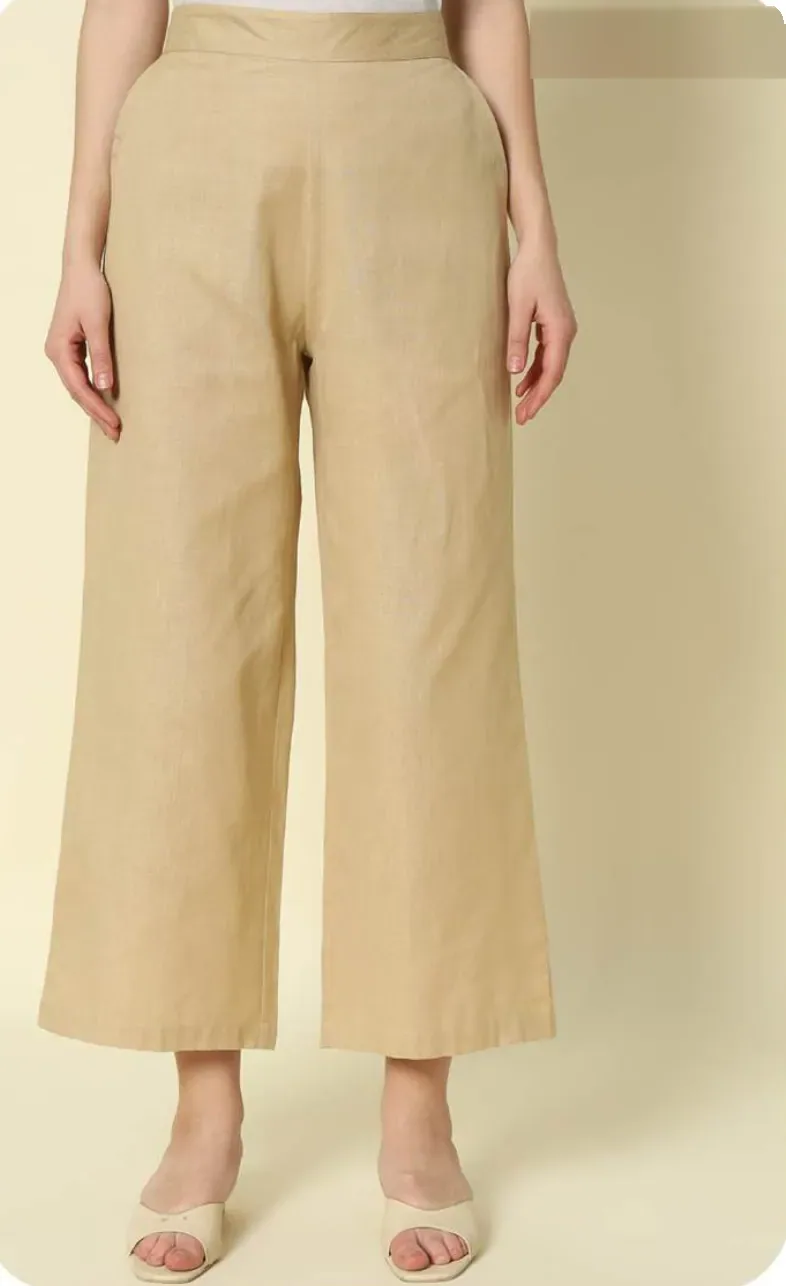 Beige Cotton Palazzo Pants