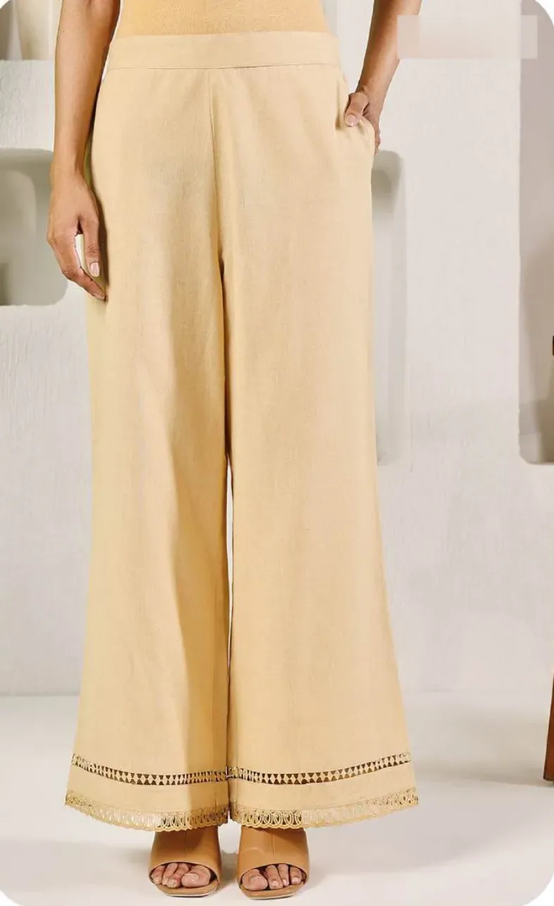 Beige Cotton Palazzo Pants
