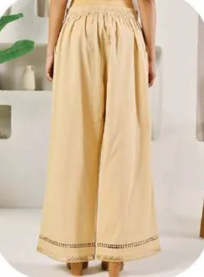 Beige Cotton Palazzo Pants
