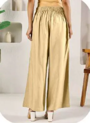 Beige Rayon Palazzo Pants
