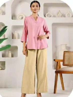 Beige Rayon Palazzo Pants