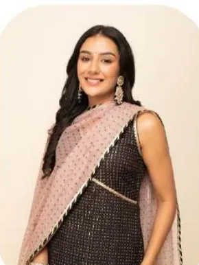 Black Anarkali Lurex Cotton Kurta Palazzo Set with Dupatta