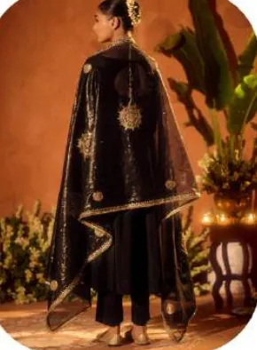 Black Anarkali Viscose Chanderi Kurta Set with Dupatta