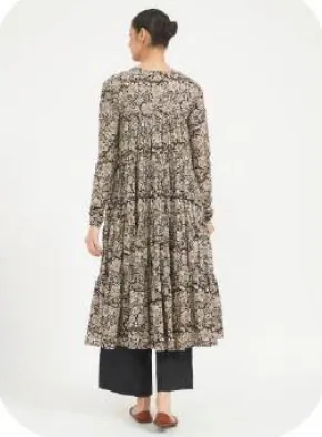 Black-Beige Print Anarkali Cotton Kurti