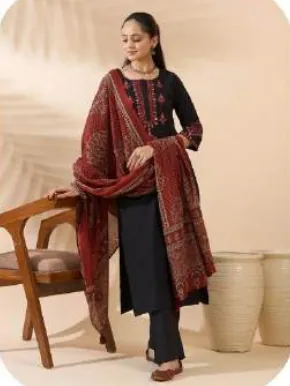 Black Cotton Kurta Set with Dupatta