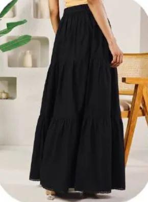 Black Cotton Tiered Skirt