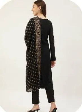 Black Crepe Kurta Set with Dupatta