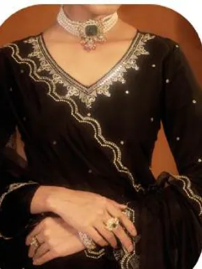 Black Embroidered Viscose Chanderi Kurta Set with Dupatta
