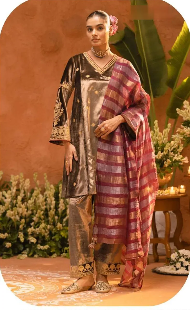 Black Ice Velvet Kurta Pajama Set with Dupatta