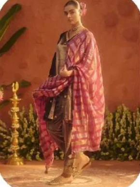 Black Ice Velvet Kurta Pajama Set with Dupatta