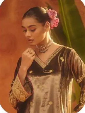 Black Ice Velvet Kurta Pajama Set with Dupatta