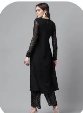Black Poly Crepe Kurti Palazzo Set