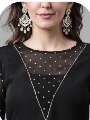 Black Poly Crepe Kurti Palazzo Set