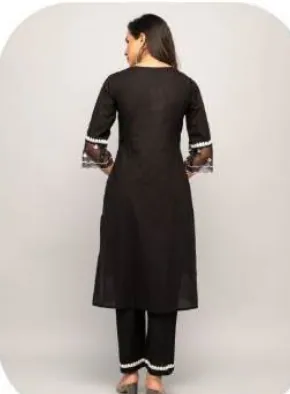 Black White Embroidered Cotton Kurti Pant Set
