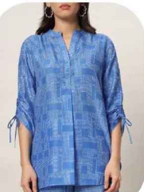 Blue Print Cotton Blend Shirt & Palazzo Co-ord Set