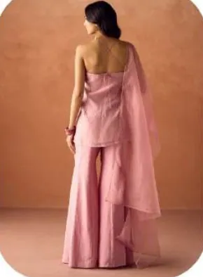 Blush Pink Crush Organza Kurta Sharara Set with Dupatta