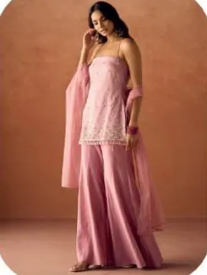 Blush Pink Crush Organza Kurta Sharara Set with Dupatta