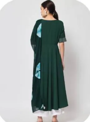 Bottle Green Anarkali Crepe Kurti with Dupatta
