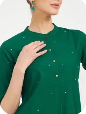 Bottle Green Cotton Kurta Palazzo Set with Dupatta