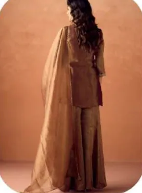 Bronze Brown Tissue Blend Kurta Palazzo Set with Dupatta