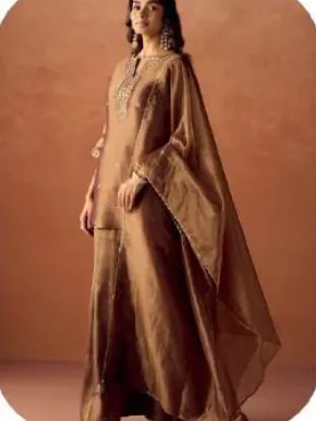 Bronze Brown Tissue Blend Kurta Palazzo Set with Dupatta