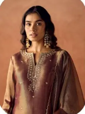 Bronze Brown Tissue Blend Kurta Palazzo Set with Dupatta