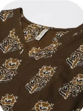 Brown Block Print Cotton Kurti Pant Set