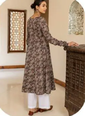 Brown Floral Print Cotton Kurti