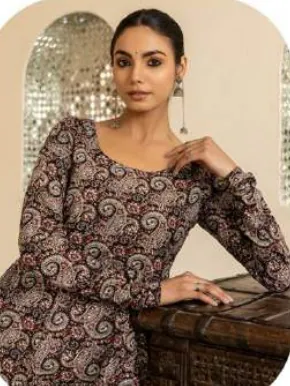 Brown Floral Print Cotton Kurti