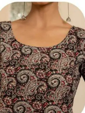 Brown Floral Print Cotton Kurti