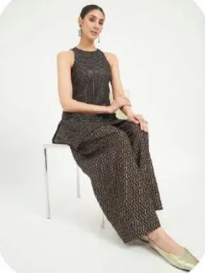 Charcoal Halter Cotton Kurti & Farsi Salwar Set