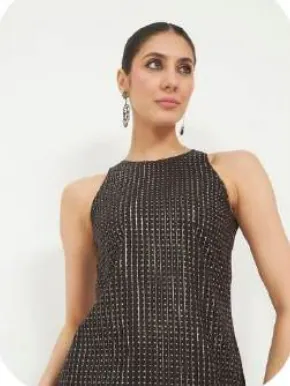 Charcoal Halter Cotton Kurti & Farsi Salwar Set