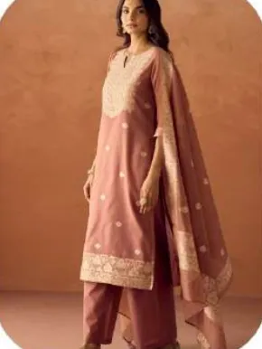 Dusty Rose Cotton Blend Jacquard Kurta Palazzo Set with Dupatta