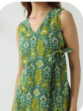 Green Print Sleeveless Cotton Kurti Pant Set