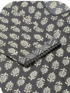 Grey Block Print Cotton Kurta Set with Dupatta