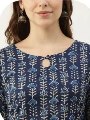 Indigo Blue Block Print Cotton Kurta Set with Dupatta