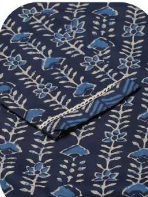 Indigo Blue Block Print Cotton Kurta Set with Dupatta