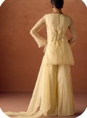 Ivory Lemon Crush Organza Kurta Sharara Set with Dupatta