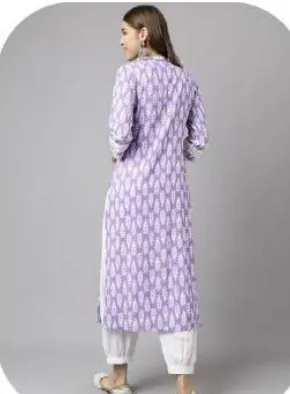 Lavender Print Cotton Kurti Pant Set