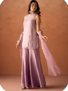 Lilac Crush Organza Kurta Sharara Set with Dupatta