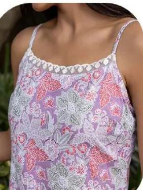 Lilac Floral Print Cotton Kurti Pant Set