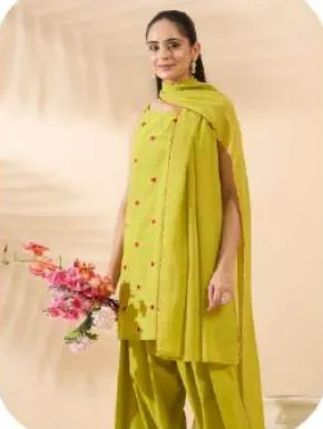 Lime Green Cotton Kurta Set with Dupatta
