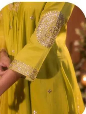 Lime Green Viscose Chanderi Kurta Set with Dupatta