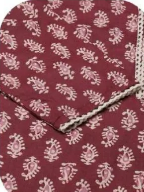 Maroon Block Print Cotton Kurta Set with Dupatta